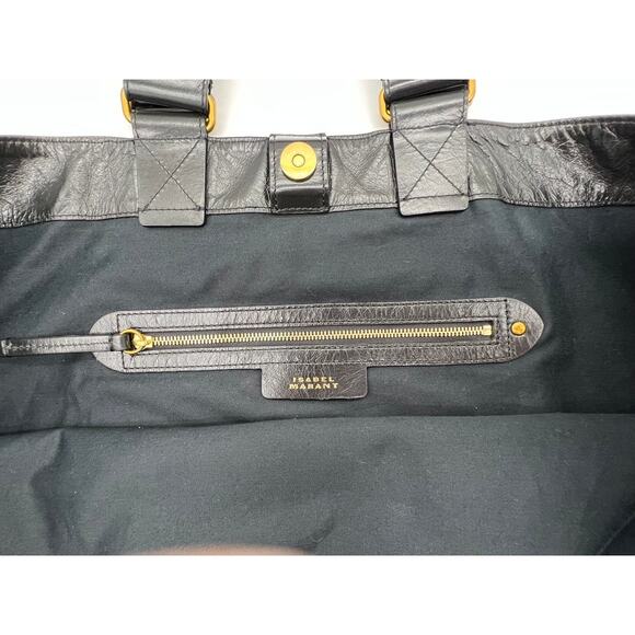 Isabel Marant Wardy Double Handle Leather Tote Bag in Black and Gold - Picture 11 of 16